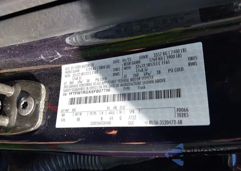 2025 Ford F-150 Raptor z USA, uszkodzony, nr VIN 1FTFW1RGXSFB07796